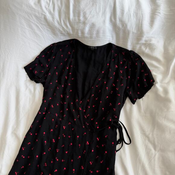 Rails Cherry Print Mini Wrap Dress Black Size S - Picture 3 of 8